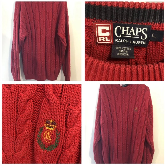 VTG CHAPS polo Ralph Lauren hand knit sweater L - Picture 1 of 5